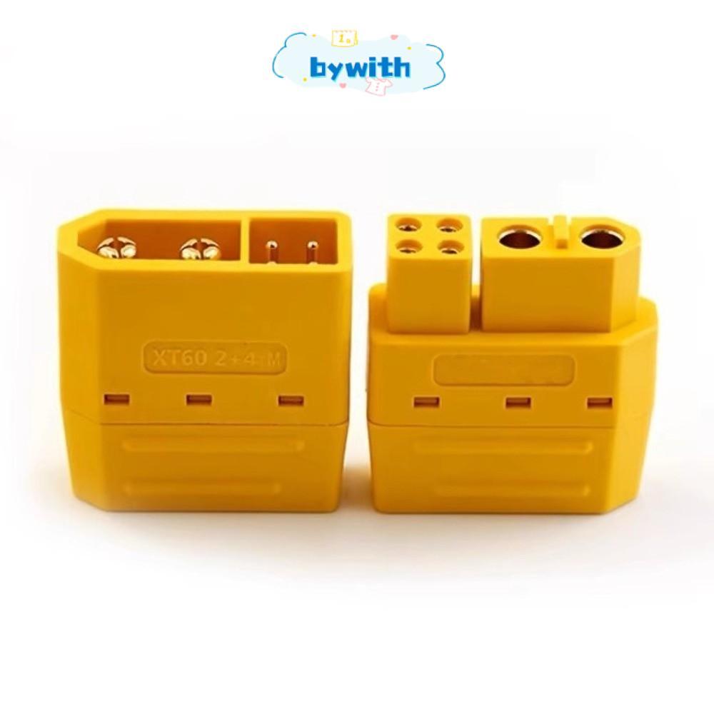 BYWITH 2+4 XT60 Connector, พลาสติกกําลังสูง Li-Battery Connector, พร้อม Sheath สีดําสีเหลืองชุบทอง X