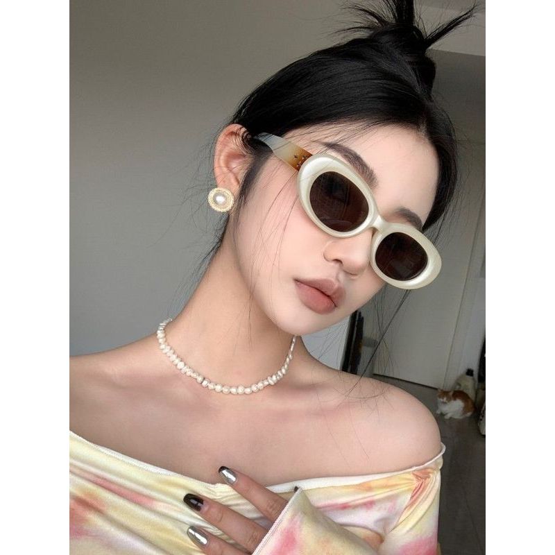 2026gm new women's polarized sunglasses for square and round faces, slimming large frame oval white 
