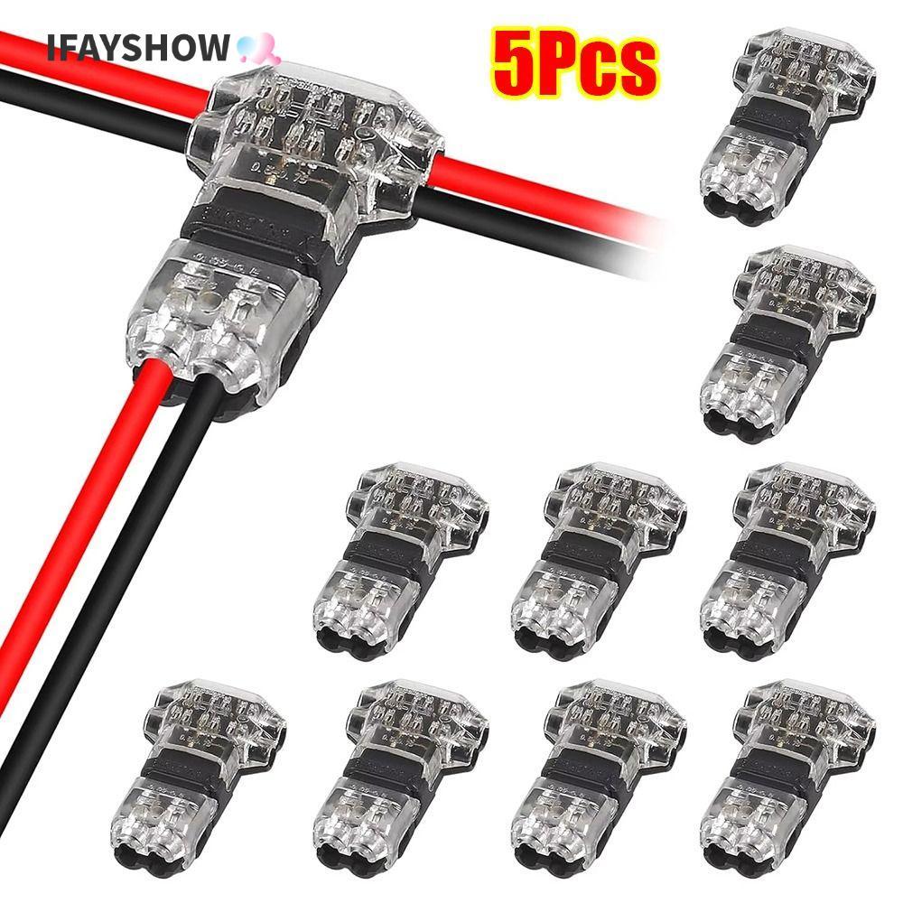 IFAYSHOW 1/5 ชิ้นปลั๊กขั้วต่อสายไฟ, แรงดันไฟฟ้าต่ํา T ประเภทสายไฟ Crimp, ทนทาน 2 ขา Quick Splice ไม่มี Stripping Terminal Clamp สําหรับ AWG 24-18 สายไฟ