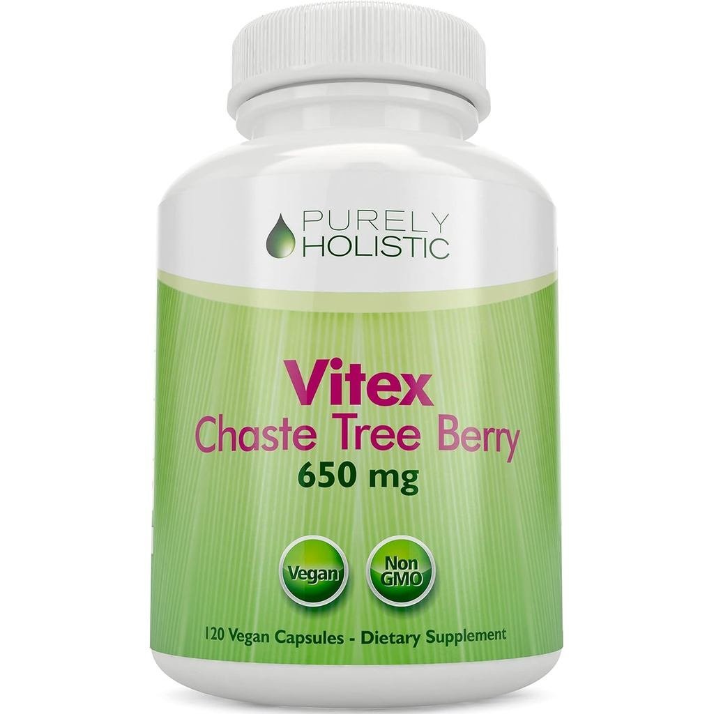 Purely Holistic Chasteberry Vitex อาหารเสริม 650 มก. - 4 เดือนซัพพลาย 120 แคปซูลมังสวิรัติ Agnus-Cas