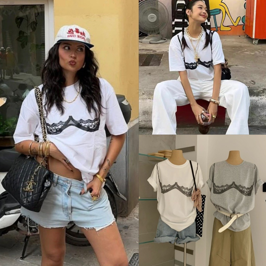 ❤ 🧵 🇰🇷 W9177 เสื้อยืดคอกลมทรงโอเวอร์ไซส์ ด้านหน้าเป็นบรา งานฮิต งานตามหามากๆค่า ผ้าดีใส่สบาย แฟชั่นเกาหลี TAG WG.WE 🧡