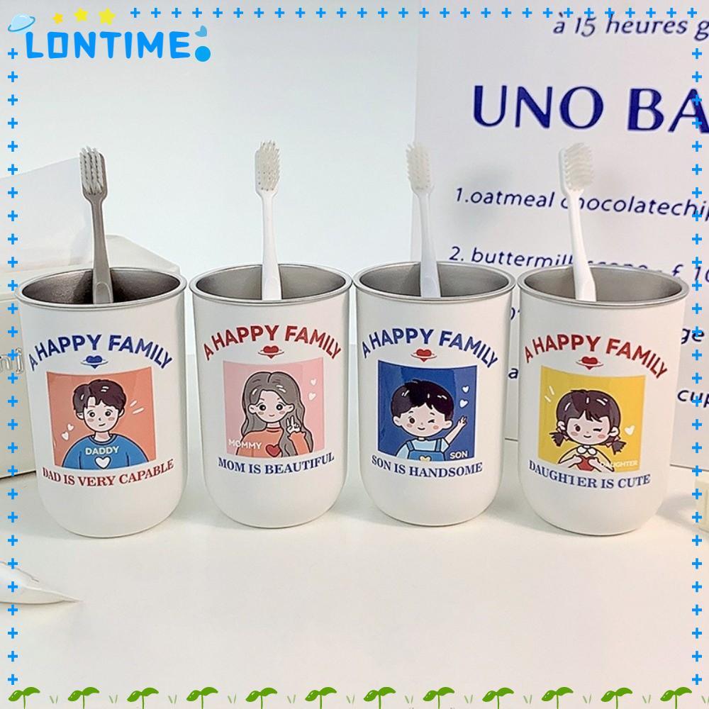 LONTIME ที่ใส่แปรงสีฟัน, ถ้วยแปรงสีฟันสําหรับดื่มสแตนเลส, ถ้วยน้ํายาบ้วนปากลายการ์ตูนตลกสําหรับครอบครัว