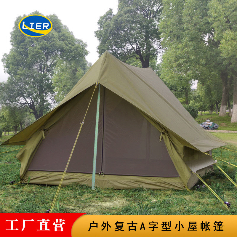 Retro Camping เต็นท์ Double Camping Self-Driving Play House A-Shaped Oxford ผ้ากันฝนWindproof แบบพกพ