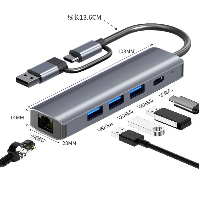 รุ่นส่วนตัวผลิตภัณฑ์ใหม่ Double-Headed Five-In-One Docking Station Docking Station usb3.0 โน้ตบุ๊คที