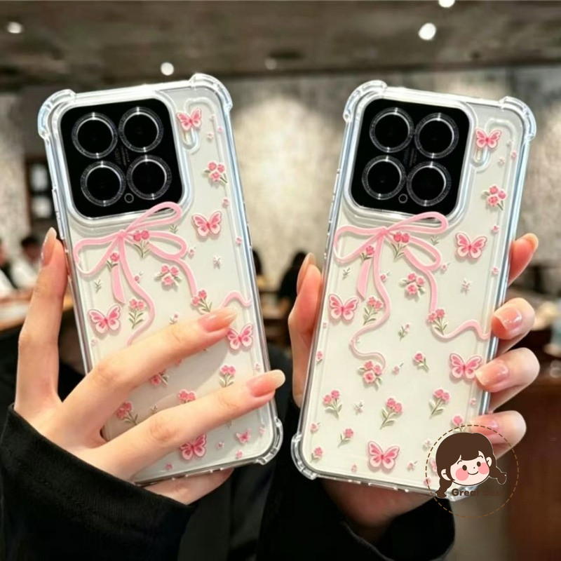 SAMSUNG แฟชั่นดอกไม้ผีเสื้อสีชมพูเคสโทรศัพท์สําหรับSamsung Galaxy M23 M22 M21S M21 M20 M16 M15 M14 M