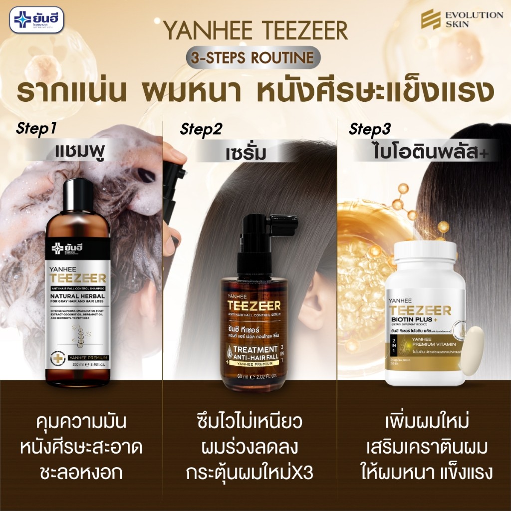 ⭐️ส่งทันที4ชม.⭐️ เซตผมหนา Yanhee Teezeer Serum + Shampoo + Biotin ยันฮี ทีเซอร์ เซรั่มผม ลดผมร่วง ราคา ถูกที่สุด ดีลบีเคเค แกลเลอรีภาพที่ 2