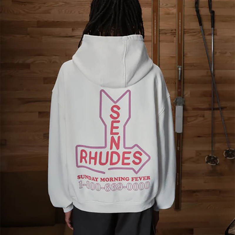 Street Wear RHUDE การพิมพ์ตัวอักษรภาษาอังกฤษผู้ชายหลวมสบายๆเสื้อกันหนาวมีฮู้ดผู้หญิง Hoodie High Str