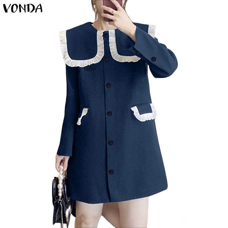 Vonda ชุดเดรสผู้หญิง มีรัฟเฟิล ออกแบบเป็นทรง A-line และคอกี้เปิดลง