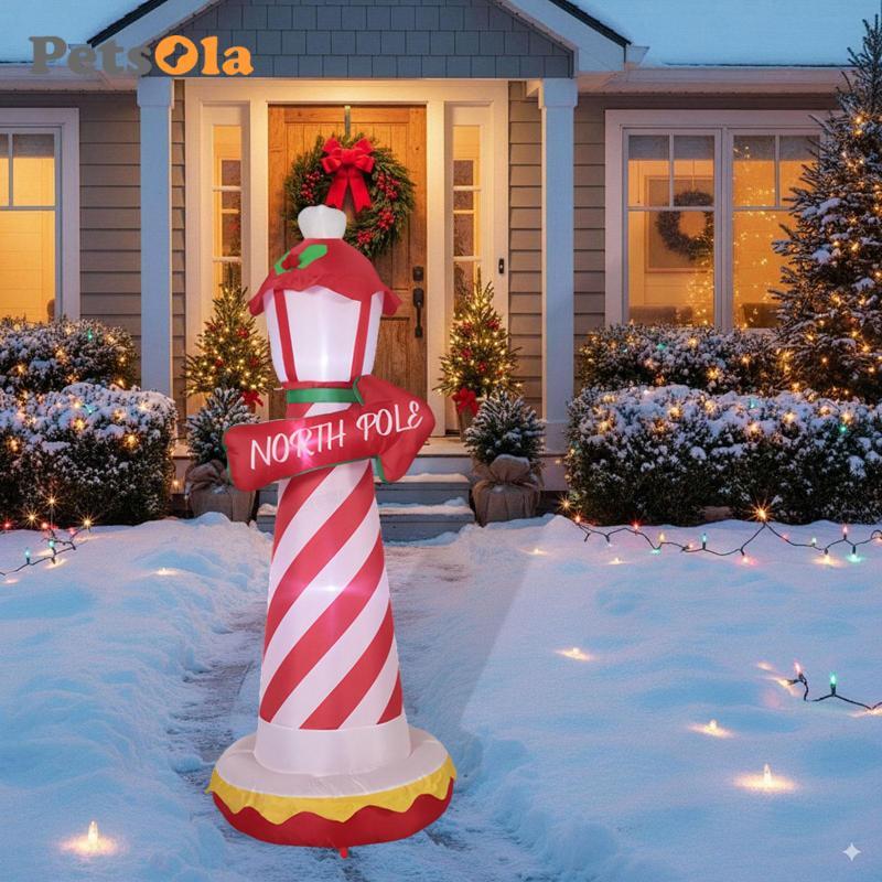 [Koolsoo2] คริสต์มาส Inflatable North Pole Lighthouse YARD Decor ในตัว LED Photo Props อุปกรณ์ประกอบ
