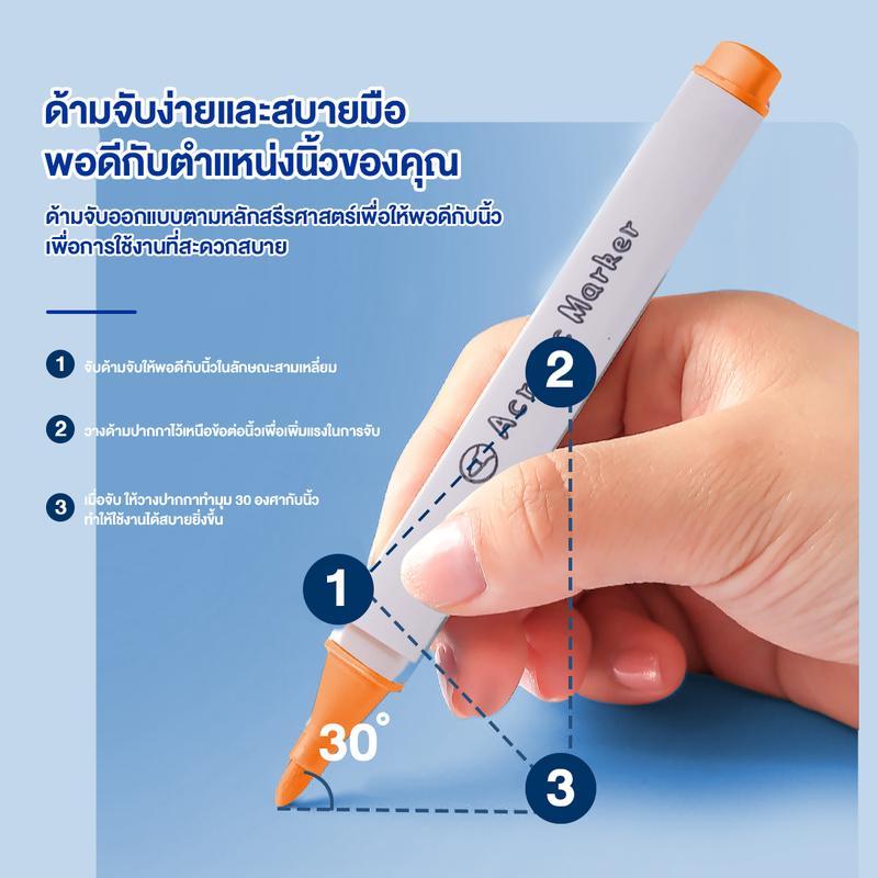 【Ohayo ของแท้】ปากกาสีอะคริลิค แบบหัวพู่กันและหัวเข็มในด้ามเดียว สีสด เซ็ต 12/24/36/48/60/80สี-ฟรีปาก