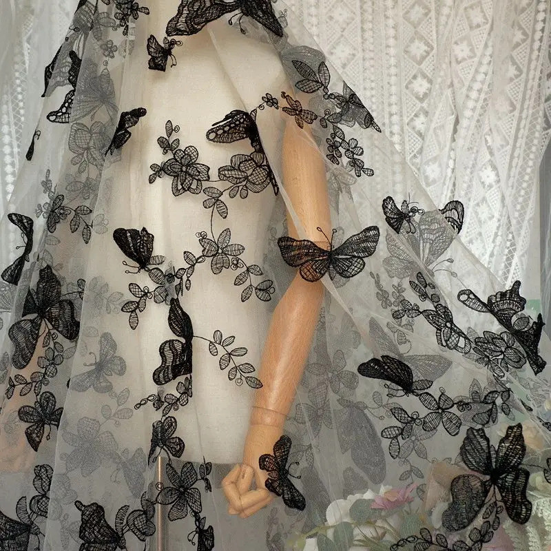 butterfly embroidery fabric clothing wedding dress lace fabric net yarn children's clothing baby clo