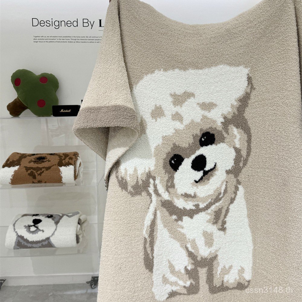 ผ้าห่ม MOSKIDS ผ้าห่มถัก ผ้าห่มโซฟา ลายการ์ตูน ~ Jiji Soft Half-Sided Fleece Waxy Dog 5ERT