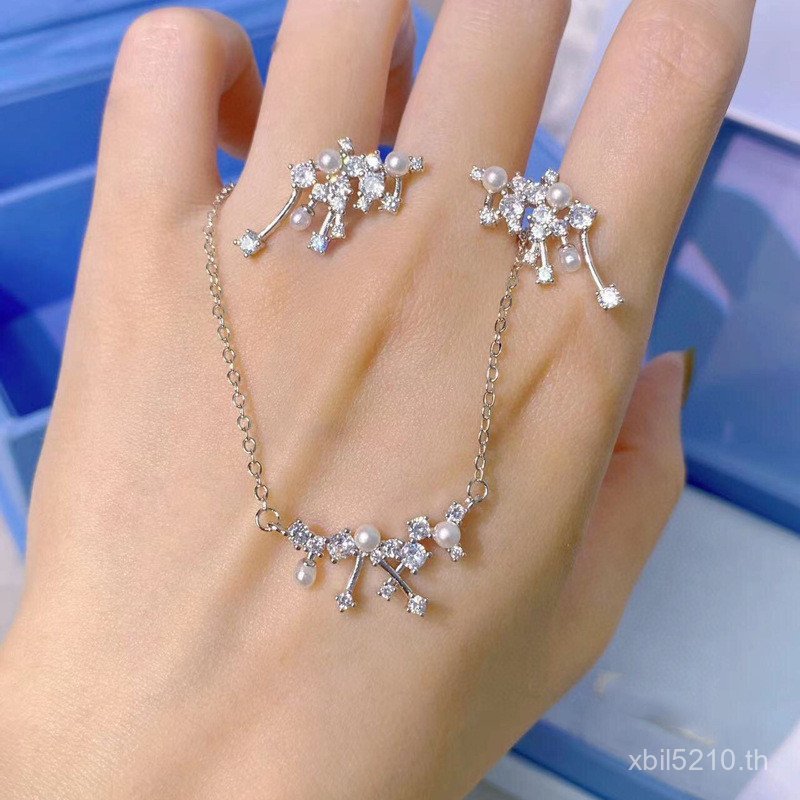 สร้อยคอและต่างหู sterling silver มุกสแควร์ Clavicle Chain สำหรับทุกกิจกรรม เทรนด์ใหม่ AH2M