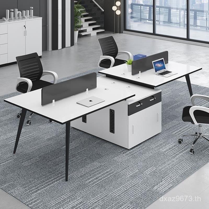พนักงานทํางานที่ทันสมัยเรียบง่ายรวมกันตารางพนักงานคู่โต๊ะเก้าอี้โต๊ะสํานักงานคอมพิวเตอร์ Quadruple A