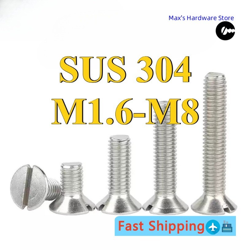จัดส่งด่วนGB68 304 สแตนเลส one-word slot สกรูหัวจม slotted สกรูหัวแบน M1.6M2M2.5M3M4M5M6M8M10[MHS-FC
