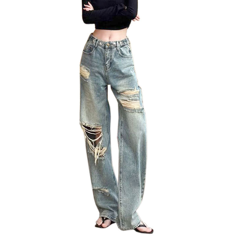 EMILIA SHOP กางเกงขายาว กางเกงยีสน์ผู้หญิง ทรงหลวม ๆ ตรง ชิค ทันสมัย ทันสมัย น่ารัก WNK23B0GNK 45Z23