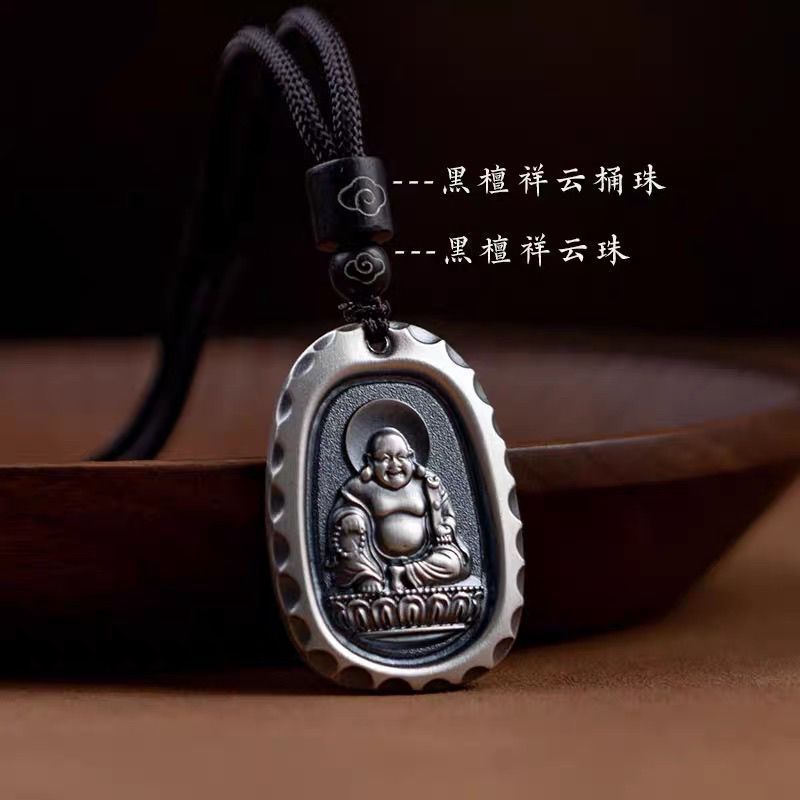 Pdd// เงินแท้ 999 เงินสเตอร์ลิง Retro Maitreya Buddha Guanyin จี้สร้อยคอเชือกจี้ปลอดภัย Retro หรูหรา