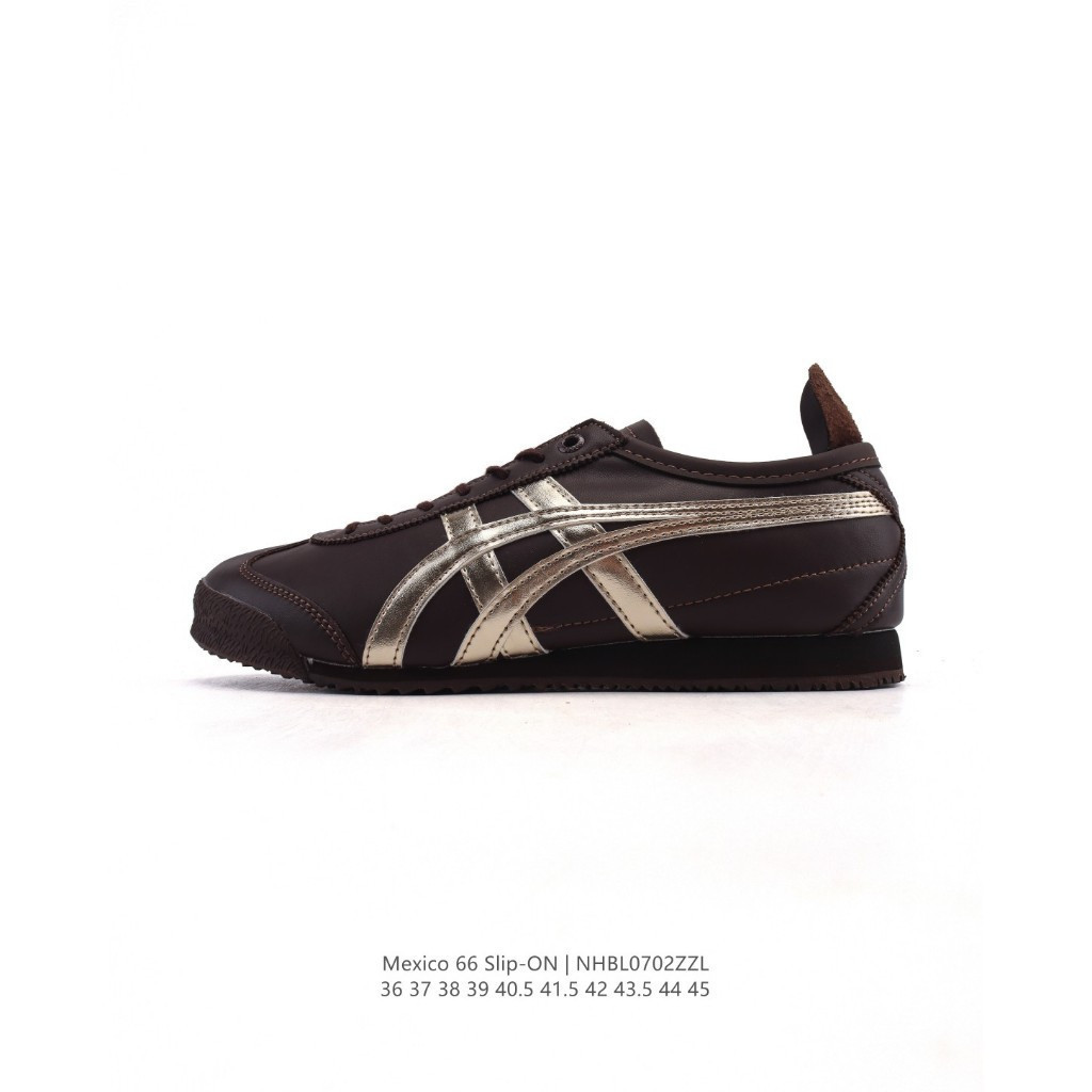 8TSU Onitsuka Tiger Mexico 66 รองเท้าผ้าใบลําลอง Low-Top Brown Silver Bar 3O91
