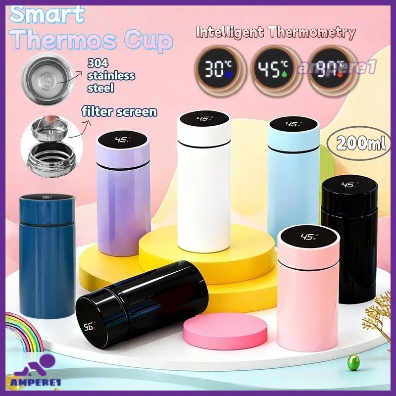 แก้วเก็บความร้อนและความเย็นอัจฉริยะแบบดิจิทัล ขนาด 200 มล. พร้อมจอแสดงอุณหภูมิ ฉนวนสุญญากาศ ป้องกันก