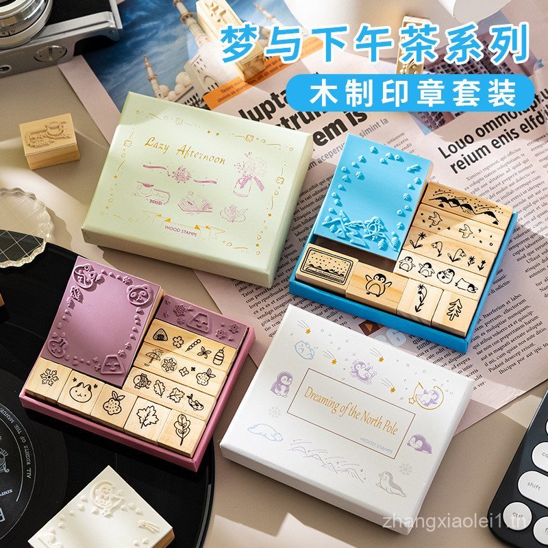 ชุดแสตมป์ไม้ DIY วัสดุตกแต่ง Journal การ์ตูนน่ารัก Journal แสตมป์กล่องชุด N4MZ