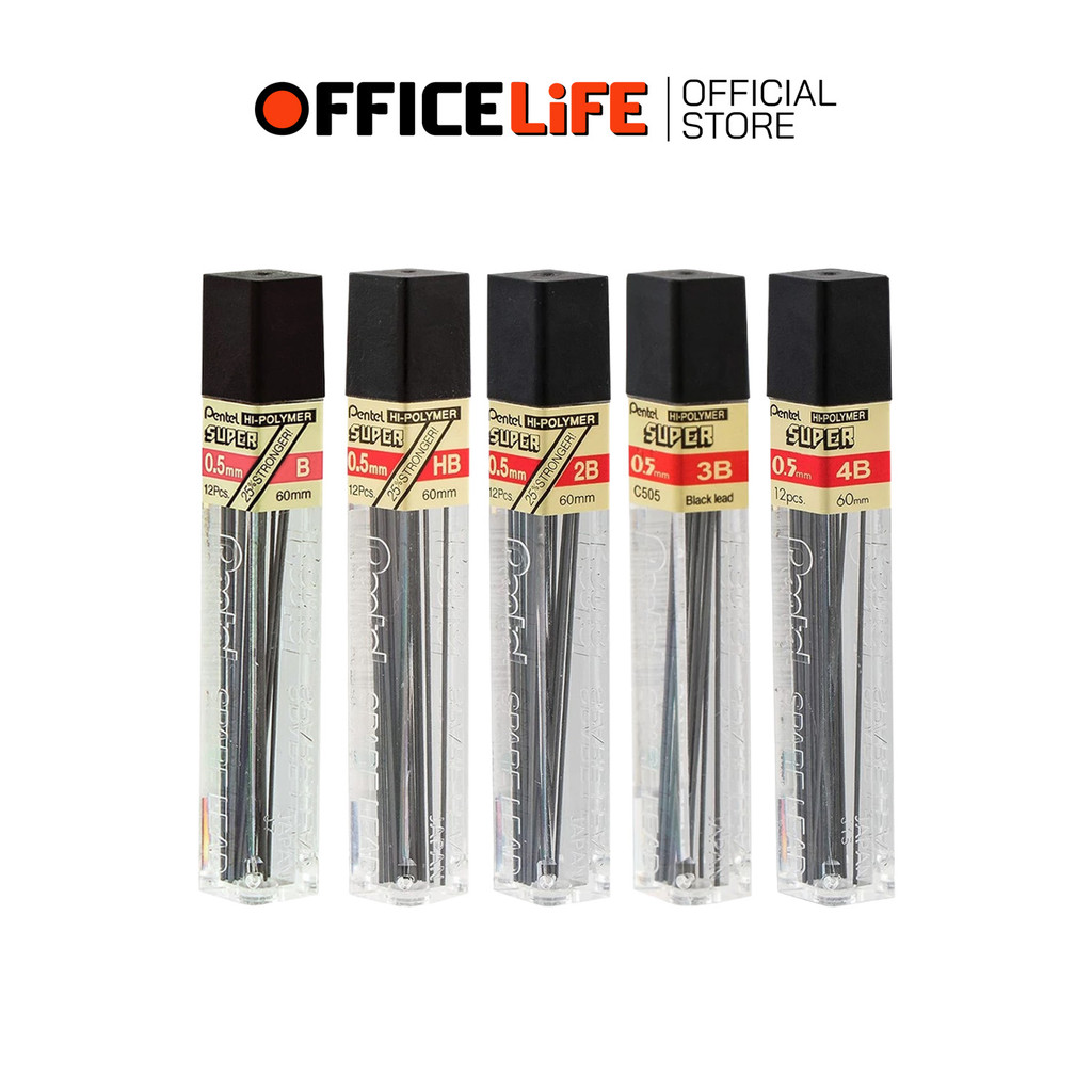 Pentel (เพนเทล) ไส้ดินสอ ไส้ดินสอกด รุ่น C505 ตวามเข้ม B Hb 2B 3B 4B ขนาด 0.5มม. ( 1 หลอด )