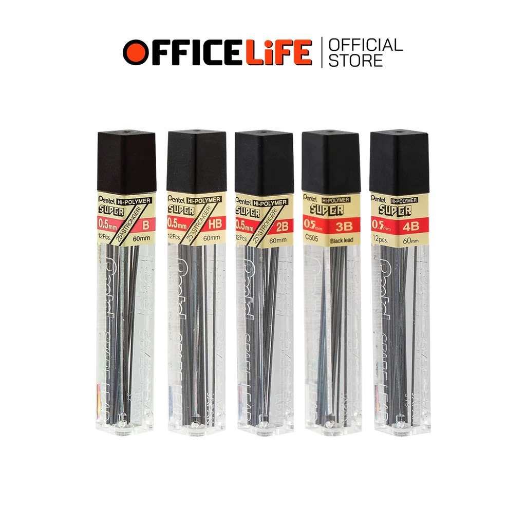Pentel (เพนเทล) ไส้ดินสอ ไส้ดินสอกด รุ่น C505 ตวามเข้ม B Hb 2B 3B 4B ขนาด 0.5มม. ( 1 หลอด )