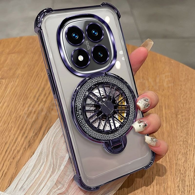 เคสโทรศัพท์สําหรับ Redmi หมายเหตุ 15 14 Pro + Pro Plus POCO M8 Pro 5G 4G 2026 หมุน Gyroscope Bracket เคสโทรศัพท์ซิลิโคนสี่มุมกรณีกันกระแทกโทรศัพท์ปกหลัง