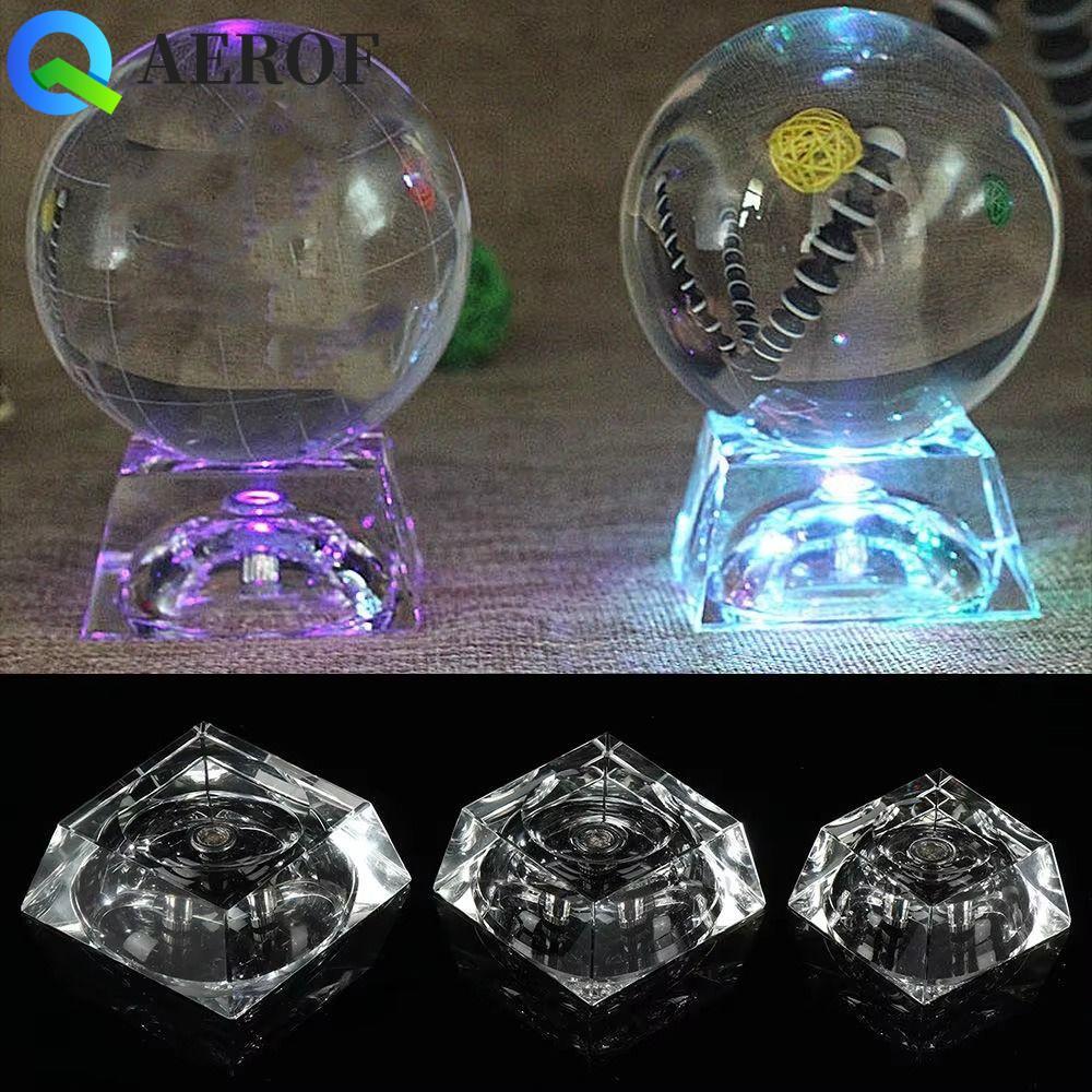 AEROF ขาตั้งลูกบอลคริสตัล, ตกแต่งบ้านตกแต่ง LED แก้วทรงกลม, Stable Luminous โปร่งใสรอบ Groove คริสตัลจอแสดงผลโคมไฟฐานเดสก์ท็อป