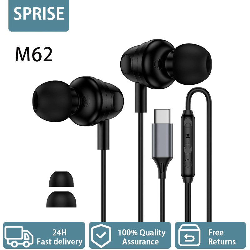 SPRISE M62 Type-C หูฟังแบบมีสายพร้อมไมโครโฟนสําหรับหูฟัง Samsung Noise Cancelling HiFi PC หูฟัง