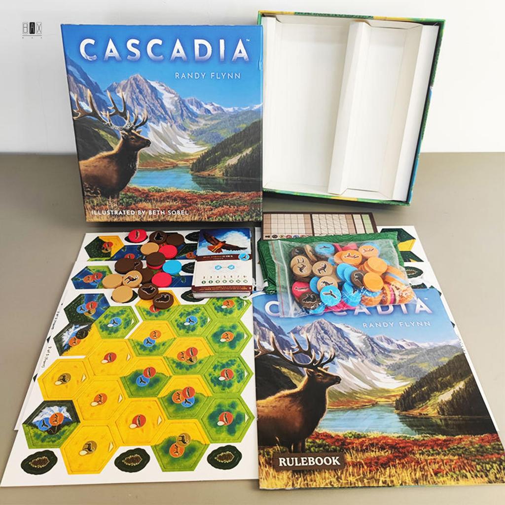 เกมกระดาน Cascadia เวอร์ชันภาษาอังกฤษพร้อมส่วนขยาย Landmark และส่วนประกอบ เกมกลยุทธ์วางกระเบื้องธีมธรรมชาติสําหรับครอบครัวและเพื่อน