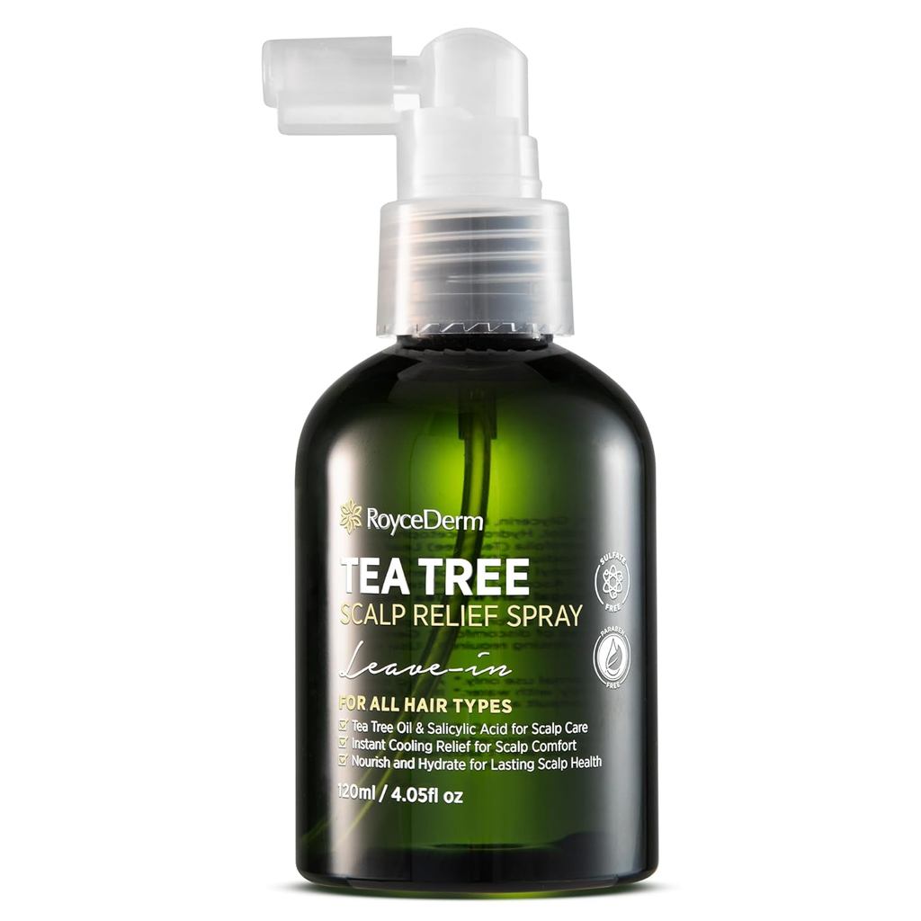 สเปรย์บรรเทาหนังศีรษะรอยซ์เดิร์มทีทรี: Leave-In Scalp Care for Dry, Flaky, and Itchy Scalp - สูตรน้ํ