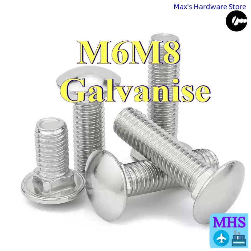 จัดส่งด่วนสลักเกลียวรถม้าชุบสังกะสี M6M8 สังกะสีชุบสีขาวหัวกลมกึ่งสกรูคอเหลี่ยมมุมชั้นวางสะพานสกรูหั