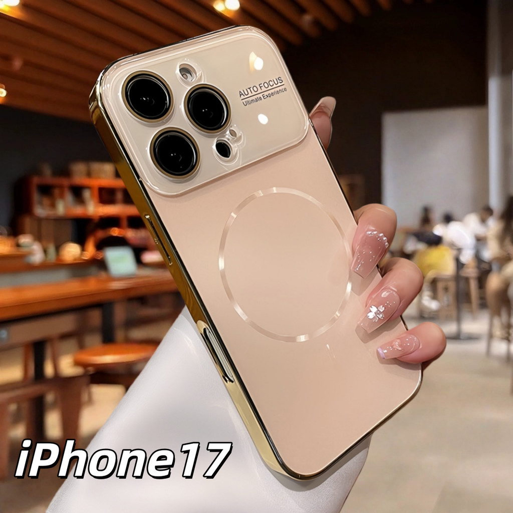 เคสแม่เหล็กเคลือบชุบสําหรับ iPhone 17 Pro 16 15 14 Pro max ตัวป้องกันกล้องกันกระแทก