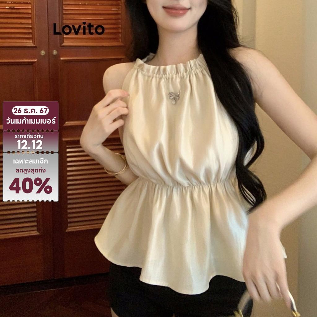 Lovito เสื้อกล้ามลําลองเสื้อกล้ามสม็อคเชือกธรรมดาสําหรับผู้หญิง LNA27339 (แอปริคอท)