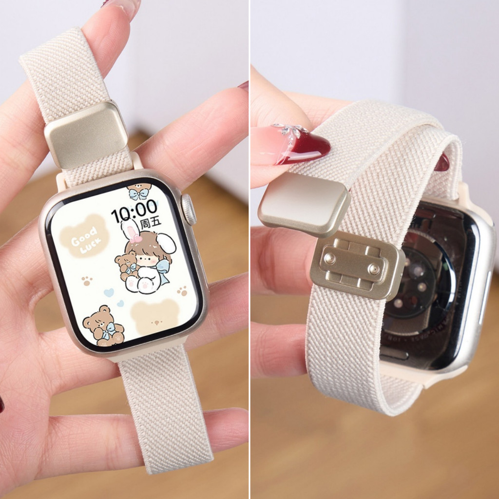 สายรัดไนลอนยืดหยุ่นแม่เหล็ก สําหรับ Apple Watch Series 11/10/9/8/7/6/5/4/3/Ultra เปลี่ยนสาย 44/40/49/45/41/46/42/45 มม.