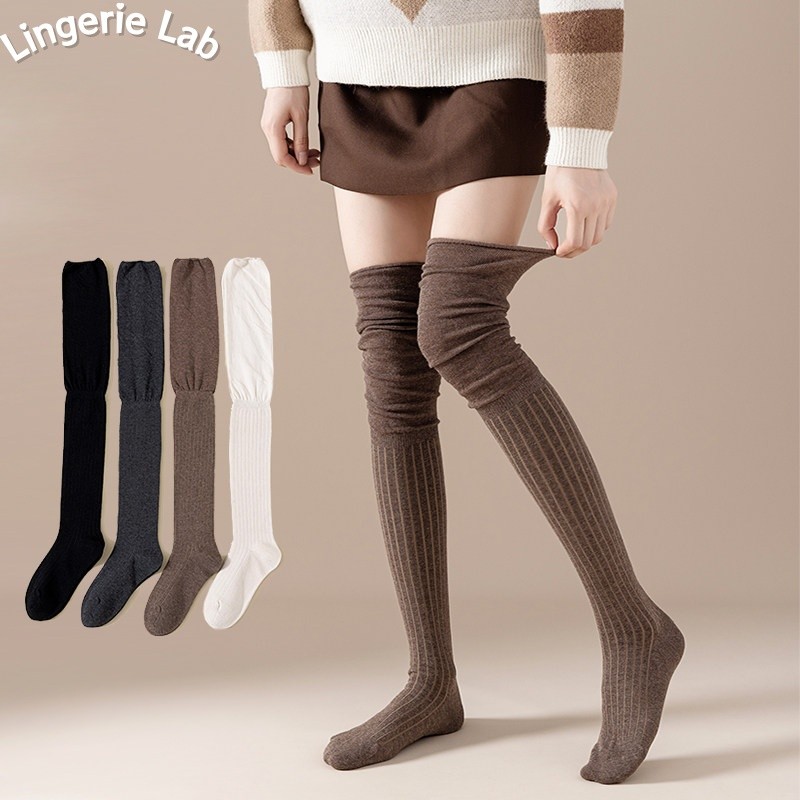 ถุงเท้าสูงถึงเข่าสำหรับผู้หญิง ทำจากผ้าฝ้าย สีพื้น สไตล์ญี่ปุ่นแบบเย็บปะติดปะต่อกัน สวมใส่สบายและใช้งานได้หลากหลาย