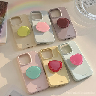 สีปิดกั้นเคสโทรศัพท์สําหรับ IPhone 11 17 13 14 15 16 12 PRO MAX 17 PRO MAX 3D Love Heart ถุงลมนิรภัยกันกระแทกกันชนฝาครอบโทรศัพท์ Macaron ขาตั้งสี