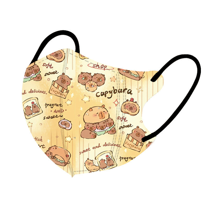หน้ากากเด็กแบบ 3D พิมพ์ลาย Capybara น่ารัก 50 ชิ้น สำหรับเด็กอายุ 3-12 ปี ราคา ถูกที่สุด ดีลบีเคเค แกลเลอรีภาพที่ 7
