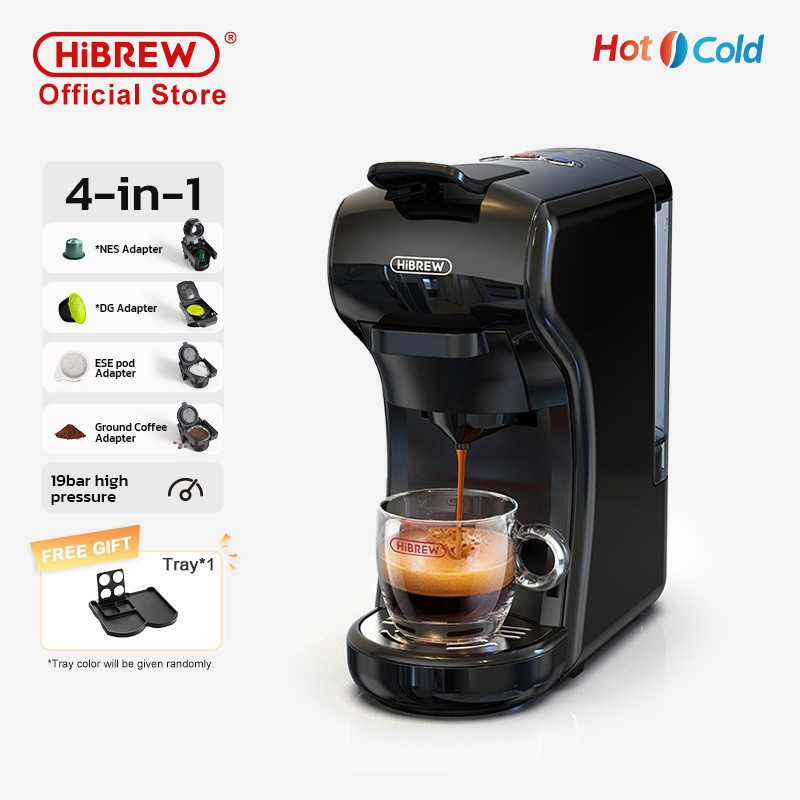 HiBREW H1A เครื่องชงกาแฟแคปซูล 4 in 1 สําหรับ NES/DG/Power/Esepod ร้อน/เย็นเครื่องชงกาแฟเอสเปรสโซอัตโนมัติเต็มรูปแบบ