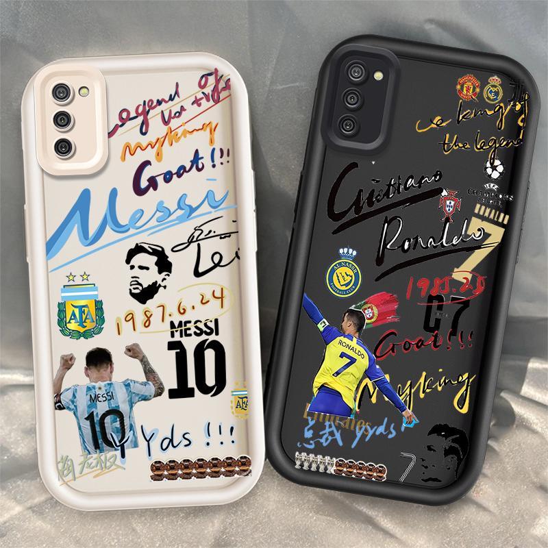 ปลอกสําหรับ Samsung Galaxy A02S A03S M02S F02S A025 A03 น่ารักการ์ตูนซิลิโคน CR 7 Messi เคสกันกระแทก