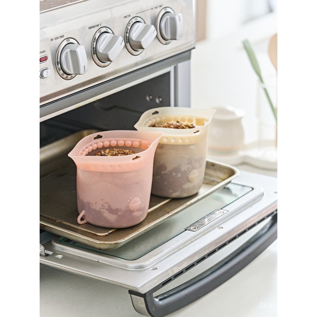 เกรดอาหาร SalleMa Fresh-Keeping Bag ถ้วยน้ําถุงขนมเกาหลีปิดผนึก Leak-Proof แบบพกพาซิลิโคนถ้วยไมโครเว