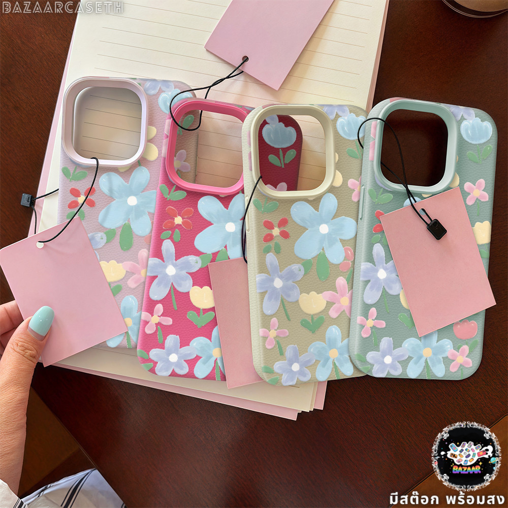 เคสสำหรับไอโฟน17 ลายดอกไม้สีฟ้า ไฮโซ ของมาใหม่ เคสมือถือนิ่ม ลายลิ้นจี่ For IPhone17 16 13 11 12Pro 14 15PRO MAX 7/8PLUS