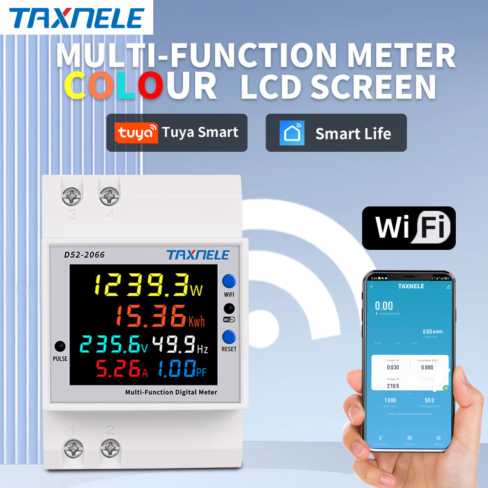 TAXNELE TUYA WiFi 6IN1 AC 220V Voltage Current Power Factor KWH เครื่องวัดความถี่พลังงานไฟฟ้า
