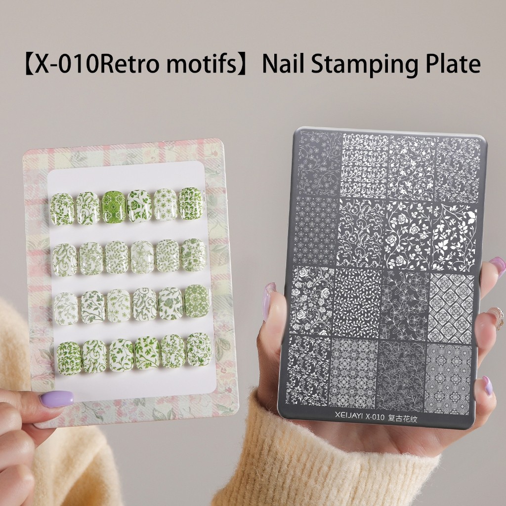 XEIJAYI X-010 แผ่นพิมพ์ลายดอกไม้สุดประณีตสไตล์เรโทร สำหรับตกแต่งเล็บ เหมาะสำหรับร้านทำเล็บและงาน DIY