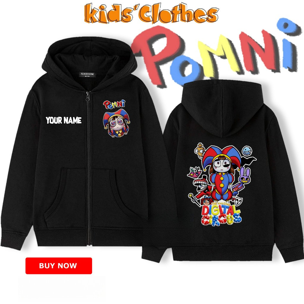 เสื้อแจ็คเก็ตซิปเด็ก Pomni Amazing Digital Circus / Pomni The Amazing Digital Circus เสื้อฮู้ดมีซิปส