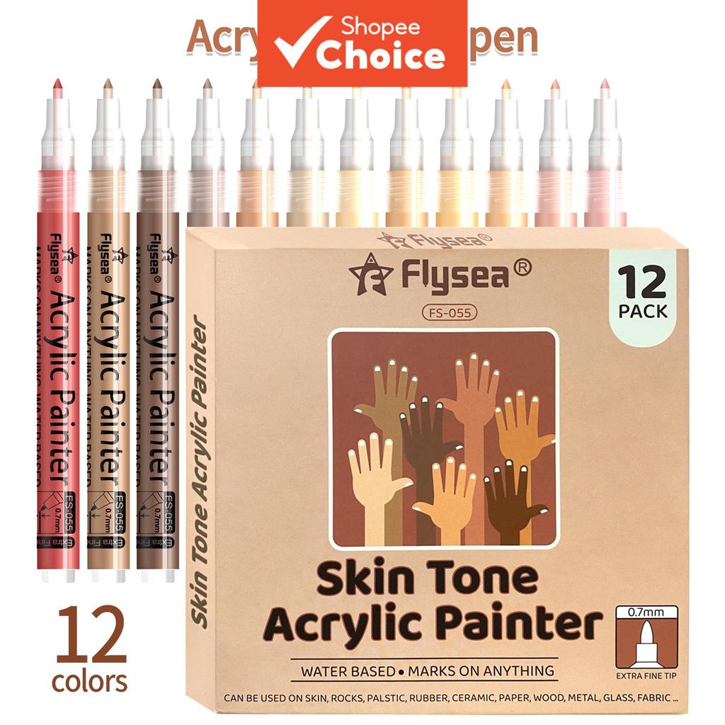 ปากกาสีชุดเครื่องหมายอะคริลิ12สีผิวโทนเครื่องหมายสําหรับอุปกรณ์ศิลปะโรงเรียน
