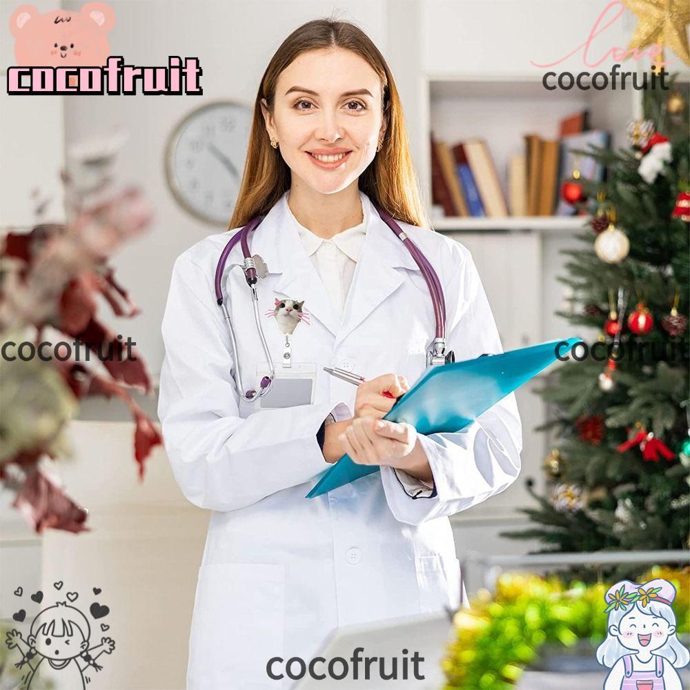 COCOFRUIT พวงกุญแจแมว, อะคริลิค Retractable Memes Badge Reels, Lanyard Cat Memes Series ชื่อแท็กผู้ถ
