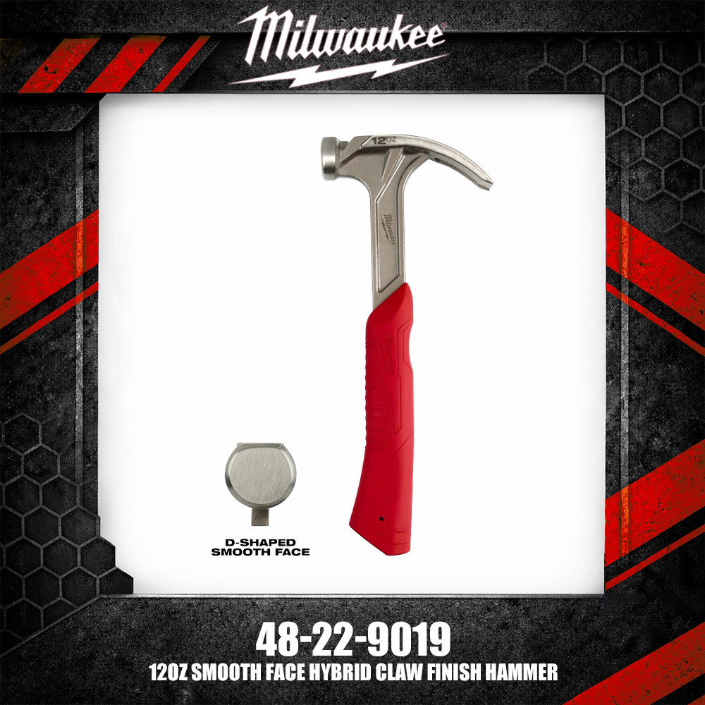 Milwaukee 48-22-9019 12OZ Smooth Face Hybrid Claw Finish Hammer Hand Tools