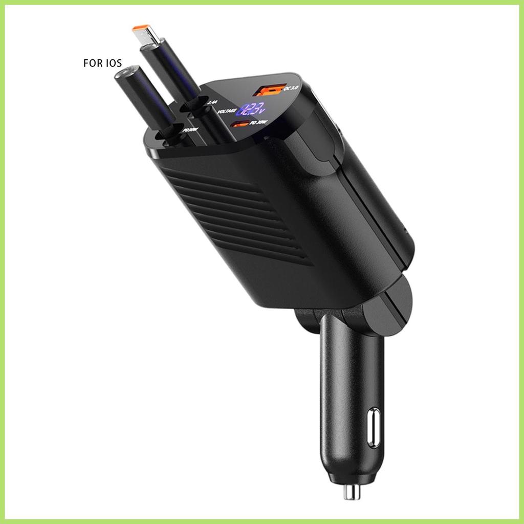 Car Charger สายแบบพับเก็บได้ Car Charger 120w เครื่องชาร์จโทรศัพท์แบบพับเก็บได้สําหรับรถยนต์ Retract