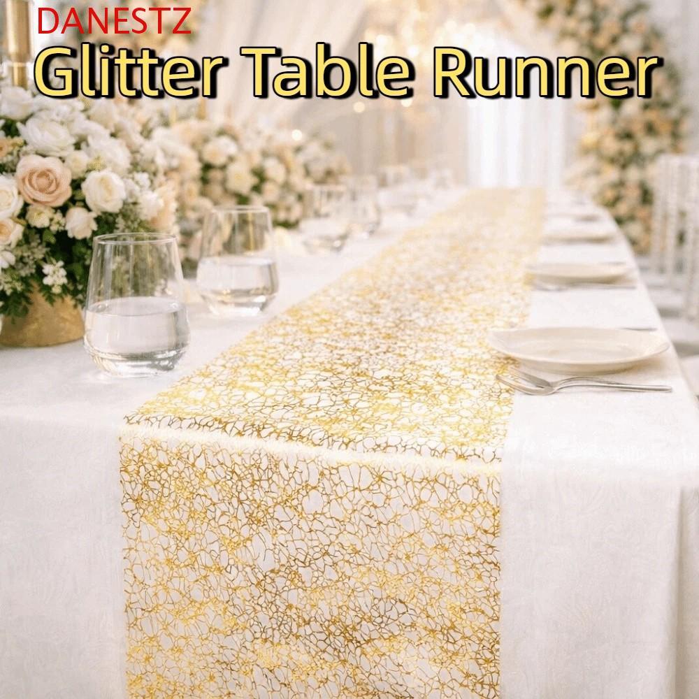 DANESTZ Glitter Table Runner, Sparkling Luxury Gold Table Runner, Elegant Square โพลีเอสเตอร์ Shimmery Table Cover Wedding Decor